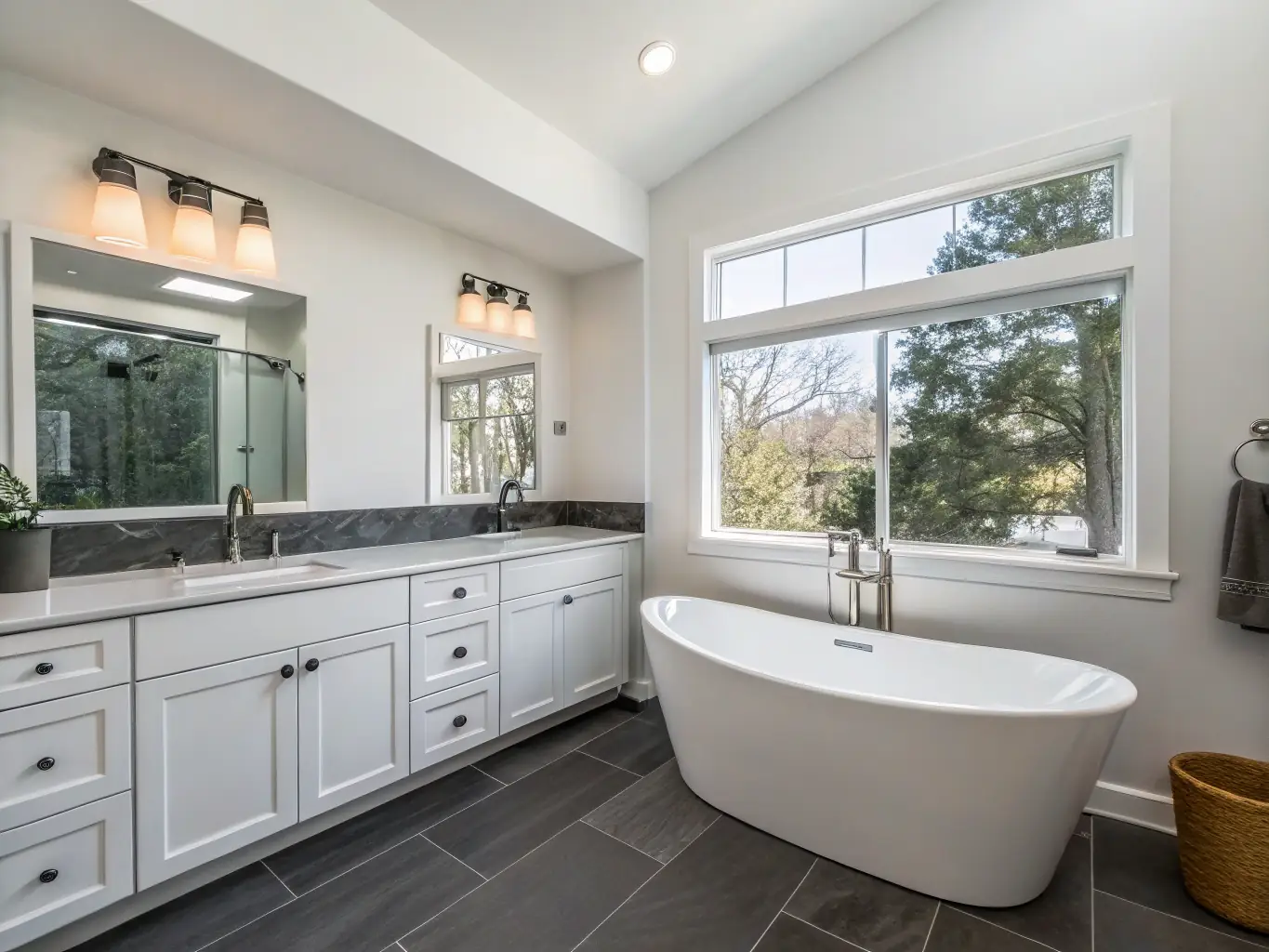 A newly renovated bathroom with modern fixtures and fittings, showcasing Haynes and Frost's expertise in bathroom installations.